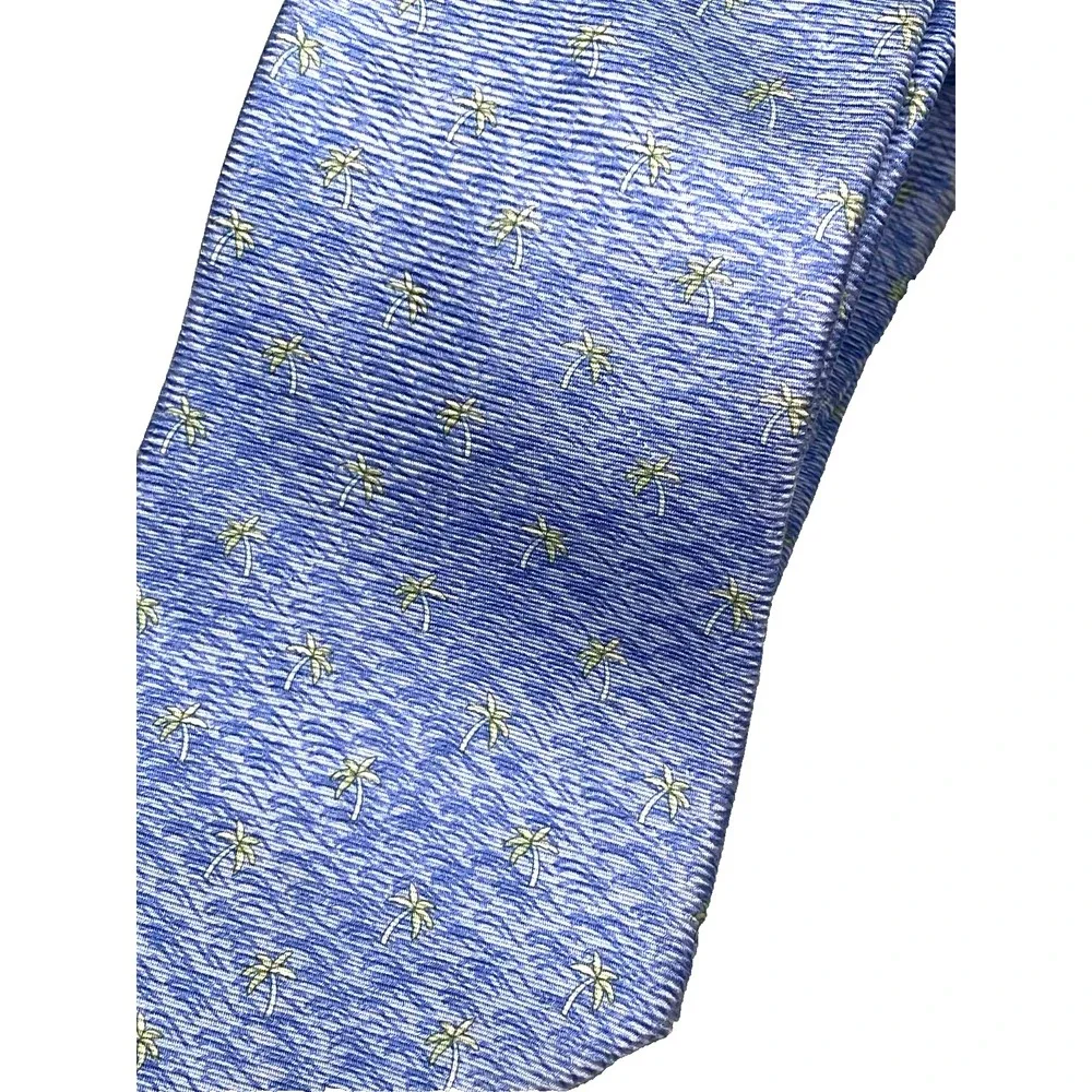 TOMMY HILFIGER BLUE LIME PALM TREES‎ DESIGN SILK TIE / NECKWEAR 60